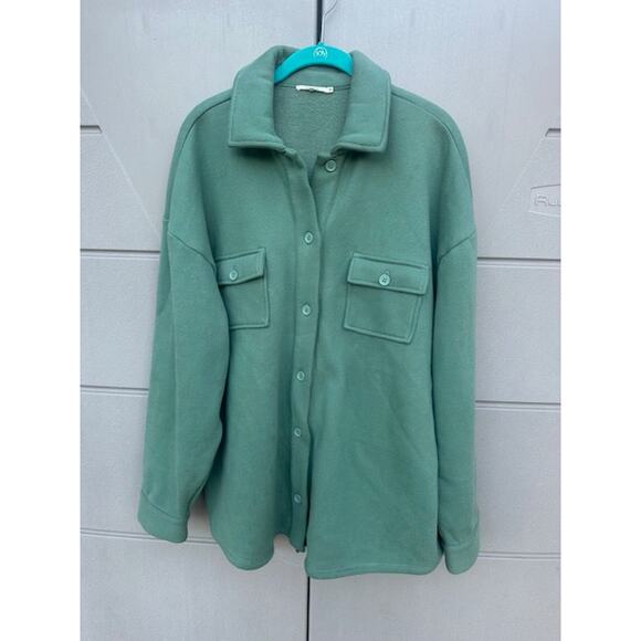 Revolve Tularosa Button Up Shirt Jacket Shacket Oversized Teal Fleece Lined Sz M - Picture 6 of 13